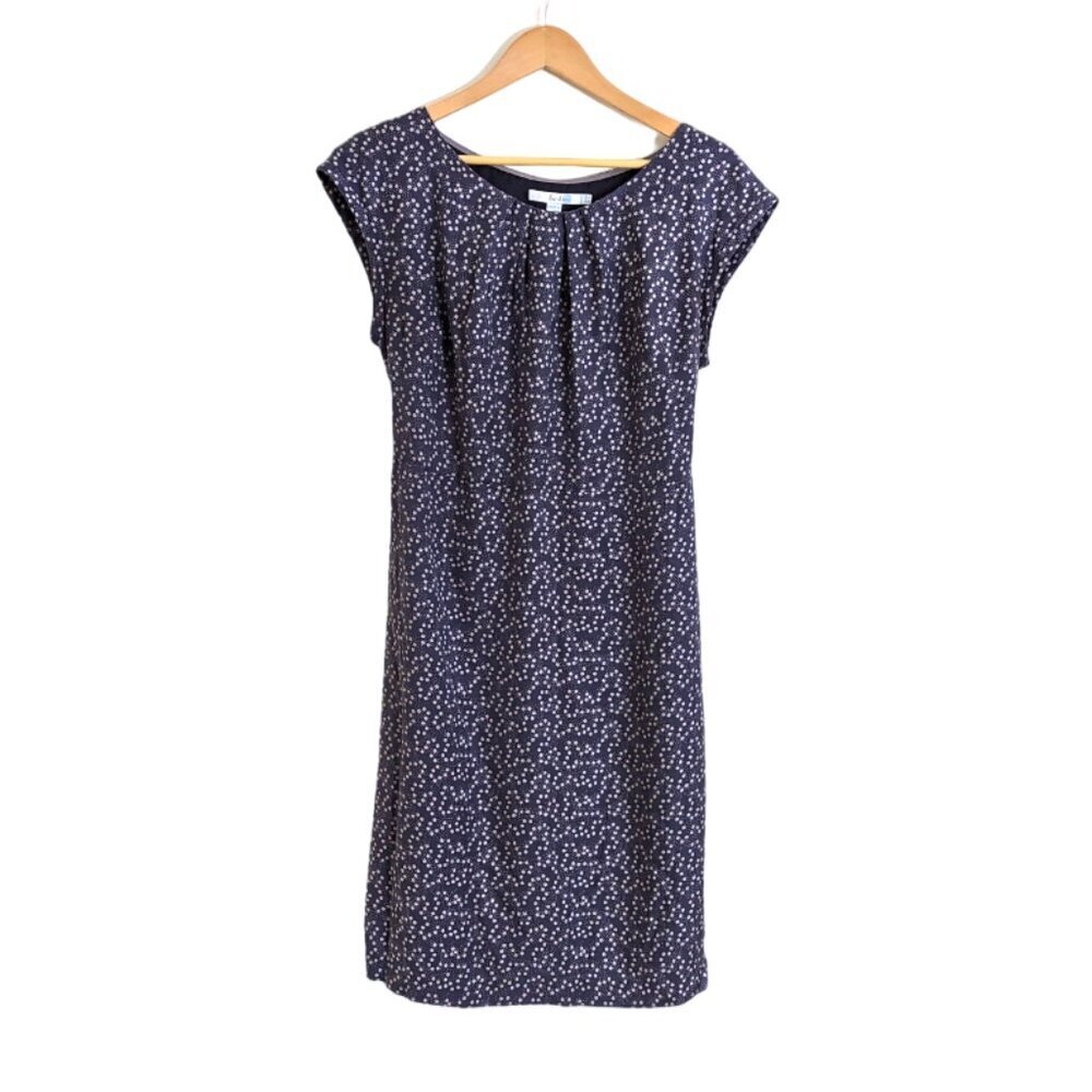 Boden Silk Blend Polka Dot Tie Waist Short Cap Sleeve Dress Gray/Cream Size 12R